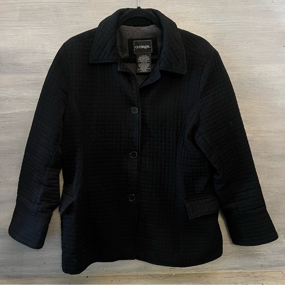 Outbrook‎ Classic Black Quilted Overcoat Jacket Large 12/14 Good Condition